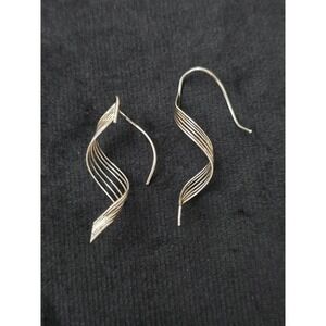 Vintage Sterling Silver Twisted Wave Drop Earrings - Silver Hooks